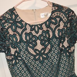 Eliza J Forest Green Short Sleeve Lace Dress 8